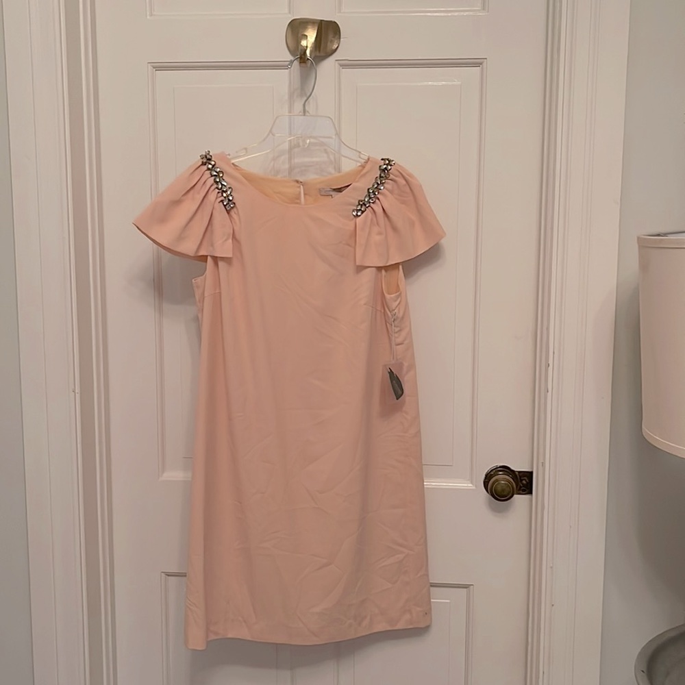 Peach Party Dress with Chunky Rhinestone Wings, Sz L.